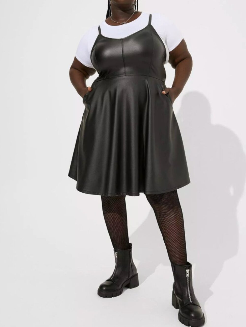 NWT Torrid Black Faux Leather PU Cami Dress Size 1 1X Pockets Goth Punk